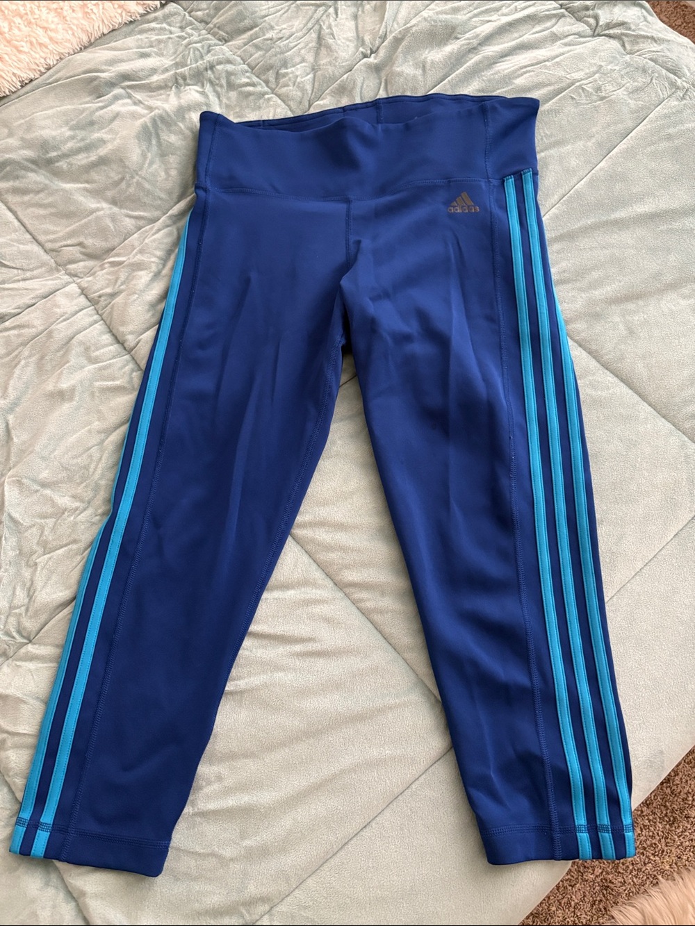 adidas Navy Leggings with Teal Side Stripes